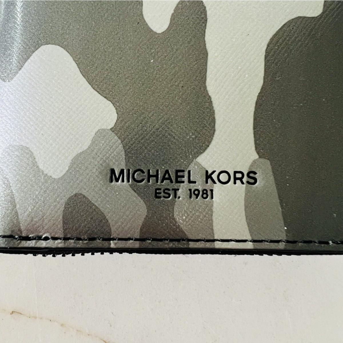 Michael Kors Kent Green Silver Camo Leather Tech Zip Around Continental Wallet