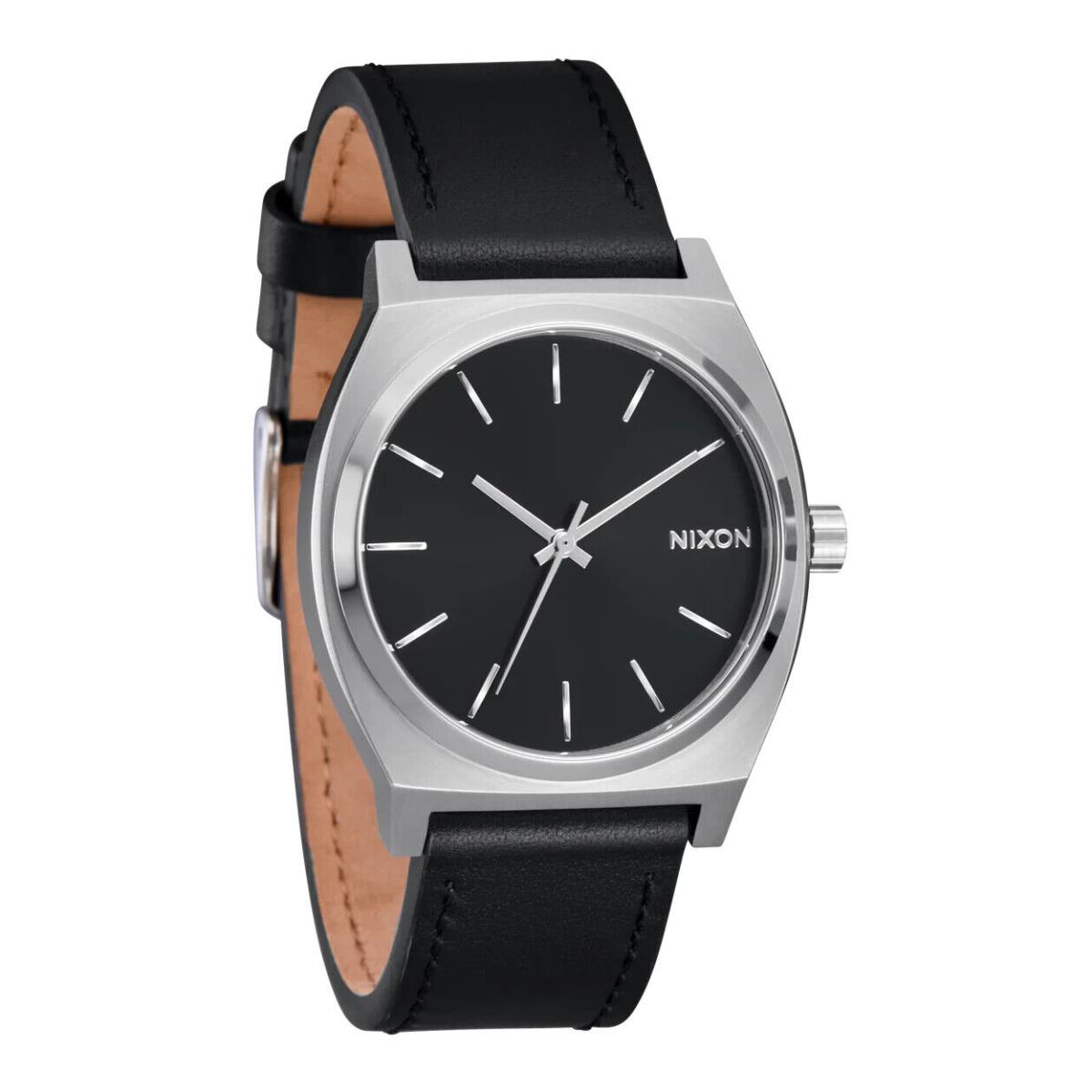 Nixon Men`s Watch Time Teller Leather Watch - Silver/black