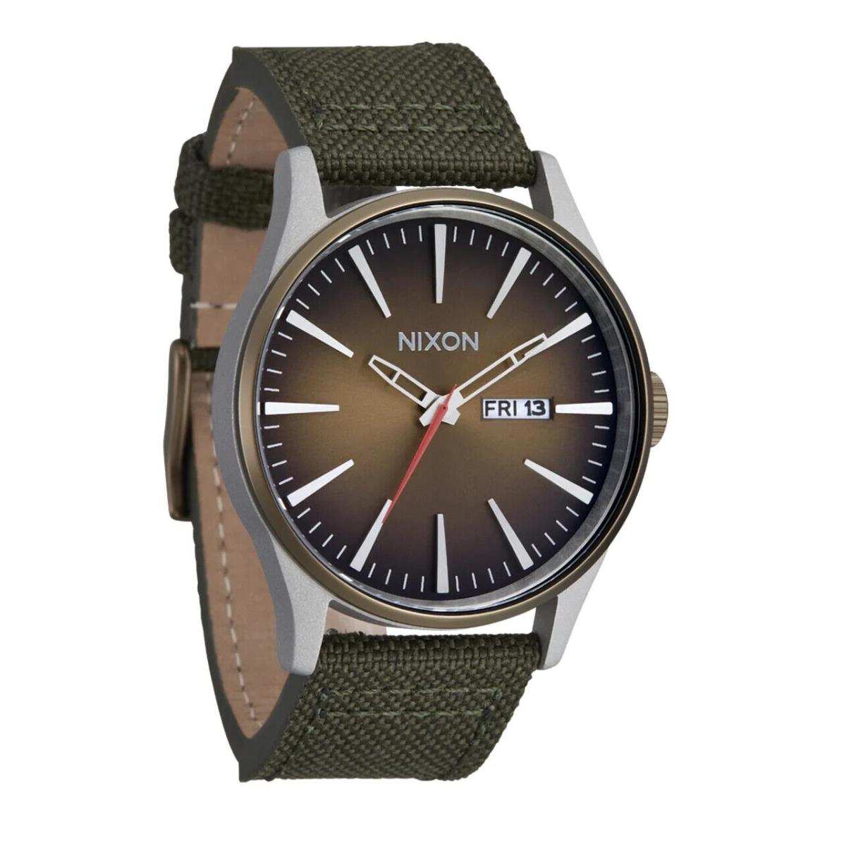 Nixon Sentry Nylon Watch - Silver / Lt Brown / Forest - Dial: Brown, Band: Brown, Bezel: Brown