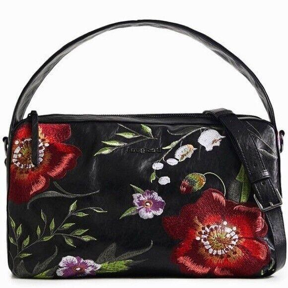 Desigual Leather Effect Embroidered Handbag