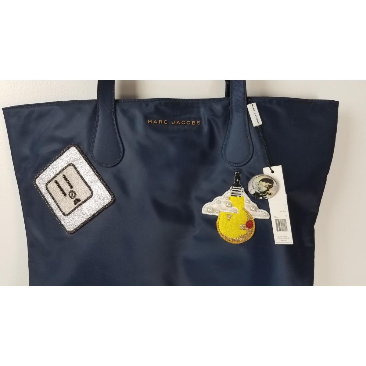 Marc Jacobs Wingman Patch Nylon Navy Shopper Tote Bag Gold Zipper