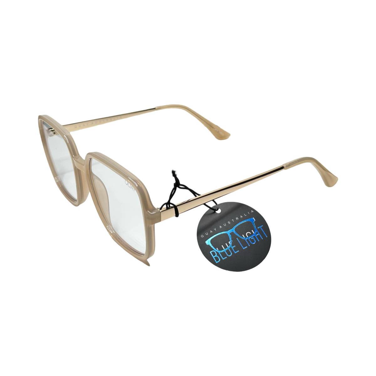 Quay Blue Light Blocking Eyeglasses 9 to 5 Clear Lens Tan Frame Gold Arm