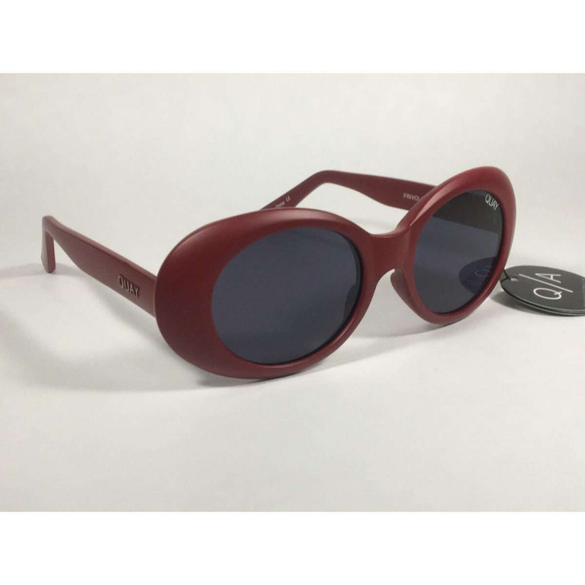 Quay Frivolous Women`s Oval Sunglasses Matte Red Plastic Frame Smoke Gray Lens