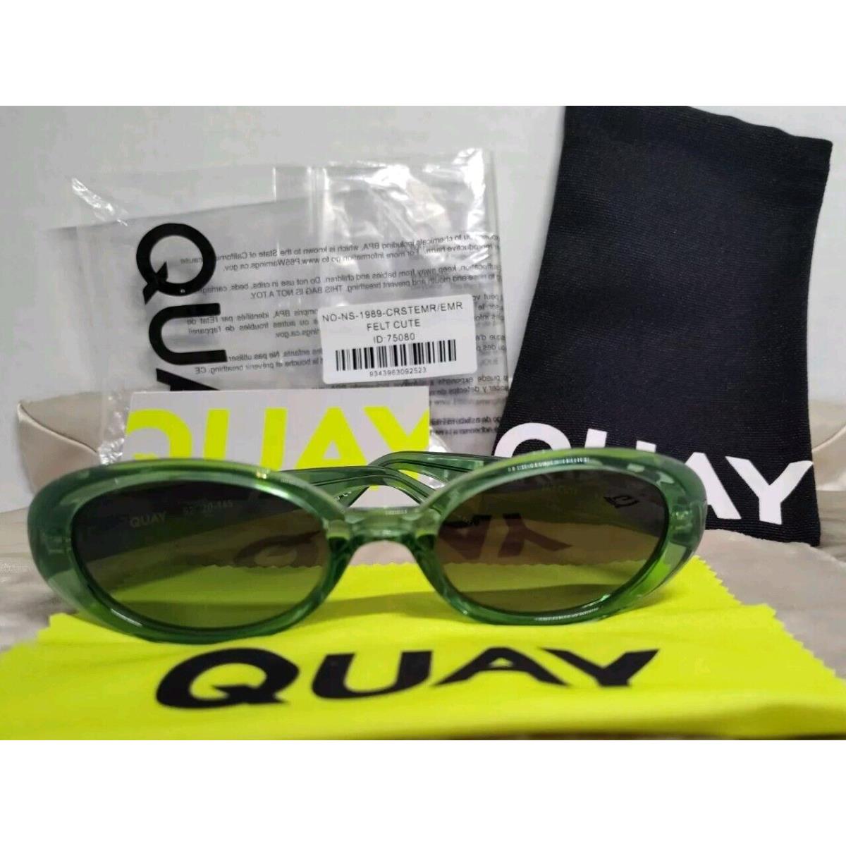 Quay Felt Cute Oval Sunglasses Crystal Emerald Frame/emerald Lenses