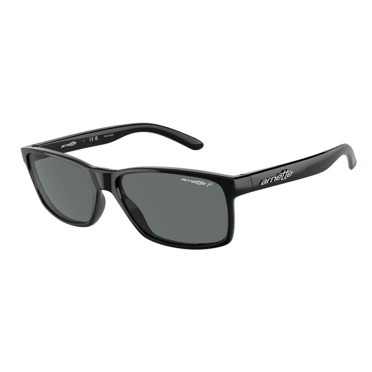 Arnette AN4185 41 81 Slickster Shiny Black Grey Polarized 59mm Unisex Sunglasses