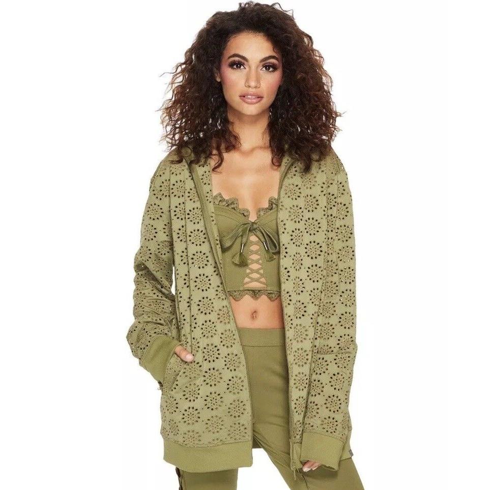 Puma Fenty Sz S Zip UP Embroidered Edge Oversize Boyfriend Long Jacket Green - Olive green