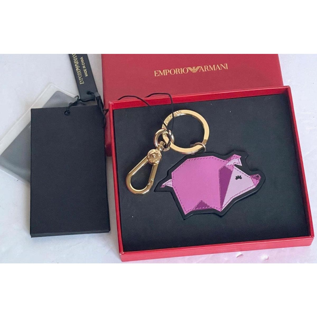 Emporio Armani Year of The Pig Bag Charm Key Chain Pink Leather Gold Zodiac