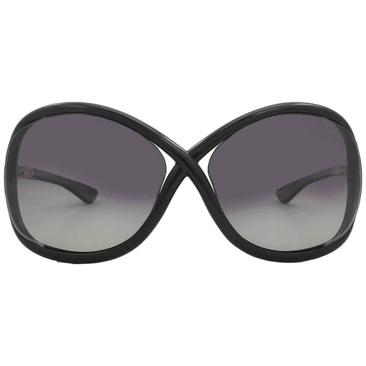 Tom Ford Whitney Smoke Polarized Butterfly Ladies Sunglasses FT0009 01D 64 - Frame: Black, Lens: Gray