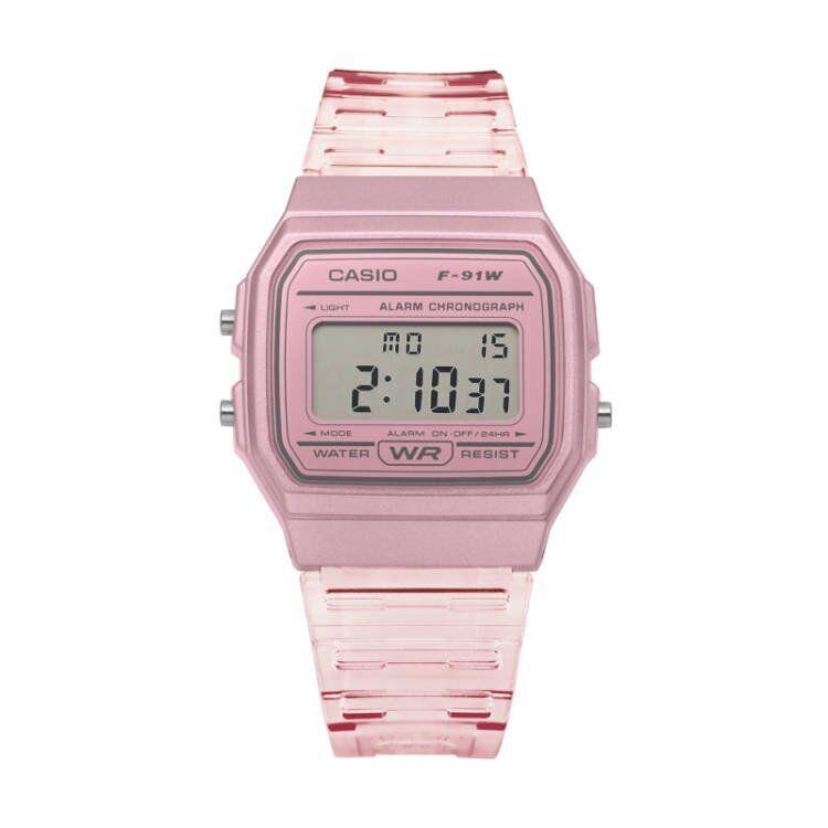 Casio F91WS-4 Digital Chronograph Watch Pink Jelly Resin Band Alarm Date