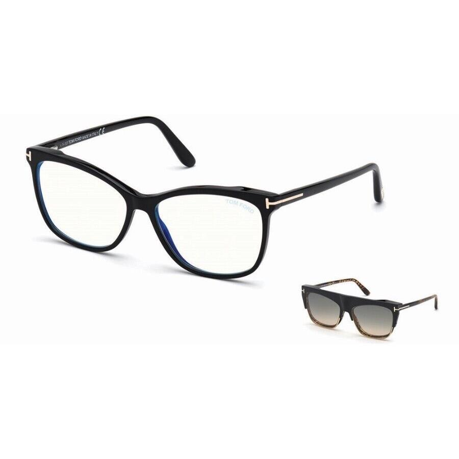 Tom Ford TF5690-B 001 Blk Blue Block W/havana Magnetic Clip-on 55mm