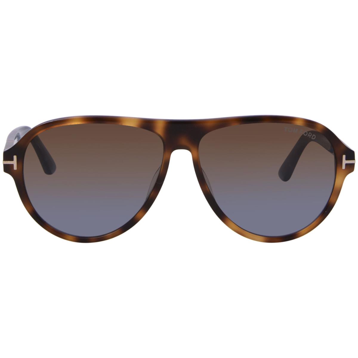 Tom Ford FT1080 53F Sunglasses Men`s Blonde Havana/shiny Light Blue Pilot 59mm - Frame: Brown, Lens: Blue