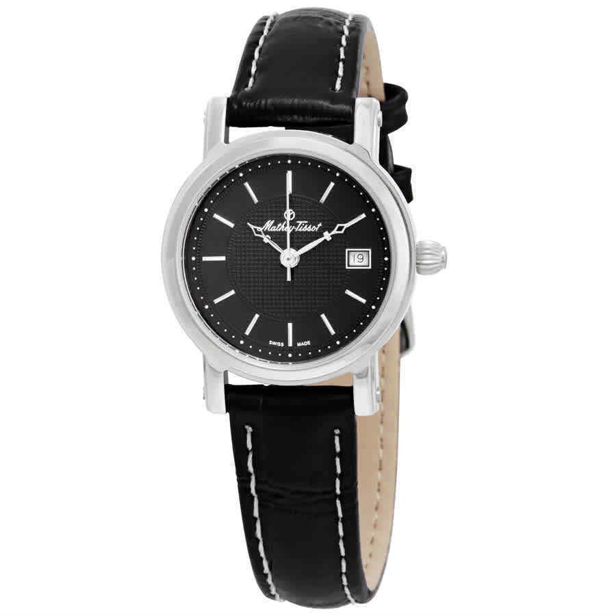 Mathey-tissot City Black Dial Ladies Watch D31186AN - Dial: Black, Band: Black, Bezel: Silver-tone