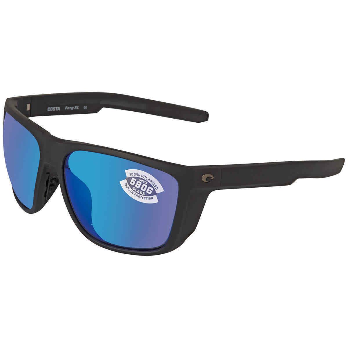 Costa Del Mar Ferg XL Blue Mirror Polarized Glass Men`s Sunglasses 6S9012 901201 - Frame: Black, Lens: Blue