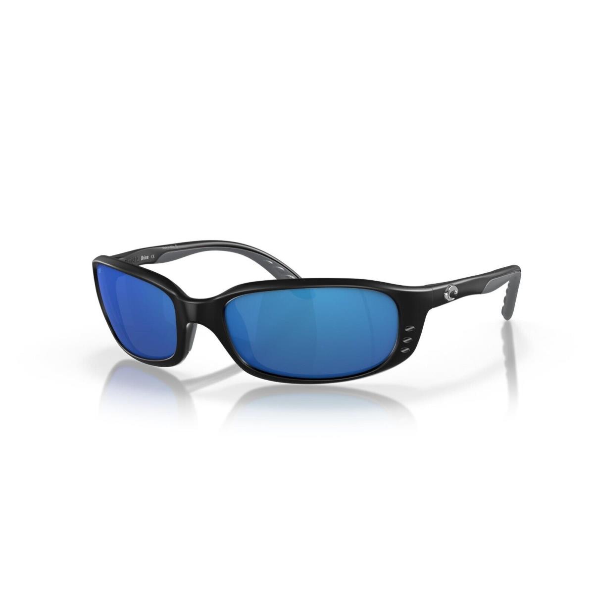 Costa Wrap Around Brine Sunglasses Black Frame Blue Polarized Mirror 580P Lens