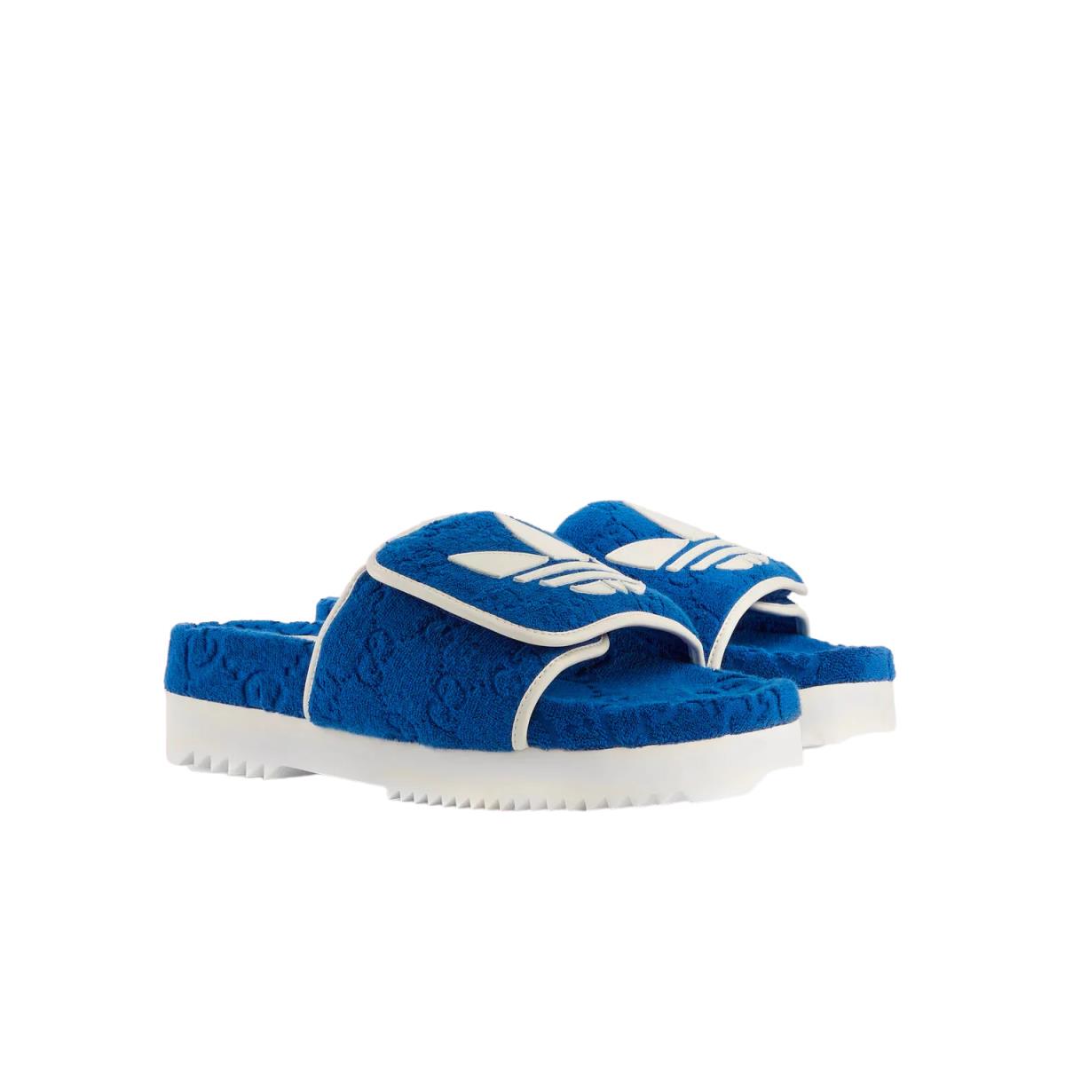 Men`s Adidas X Gucci GG Monogram Platform Slides Sandals Blue