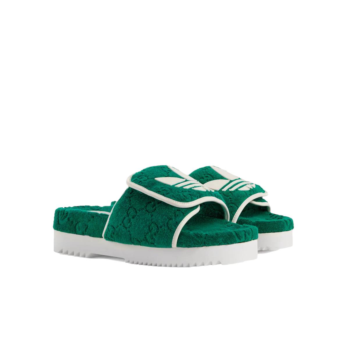 Men`s Adidas X Gucci GG Monogram Platform Slides Sandals Green