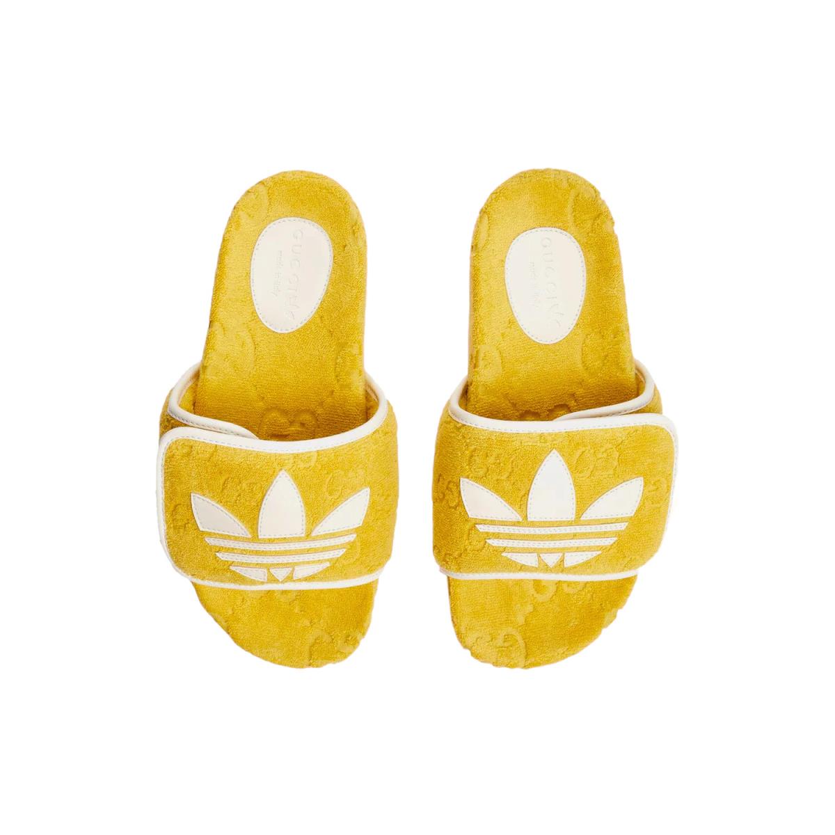 Men`s Adidas X Gucci GG Monogram Platform Slides Sandals Yellow