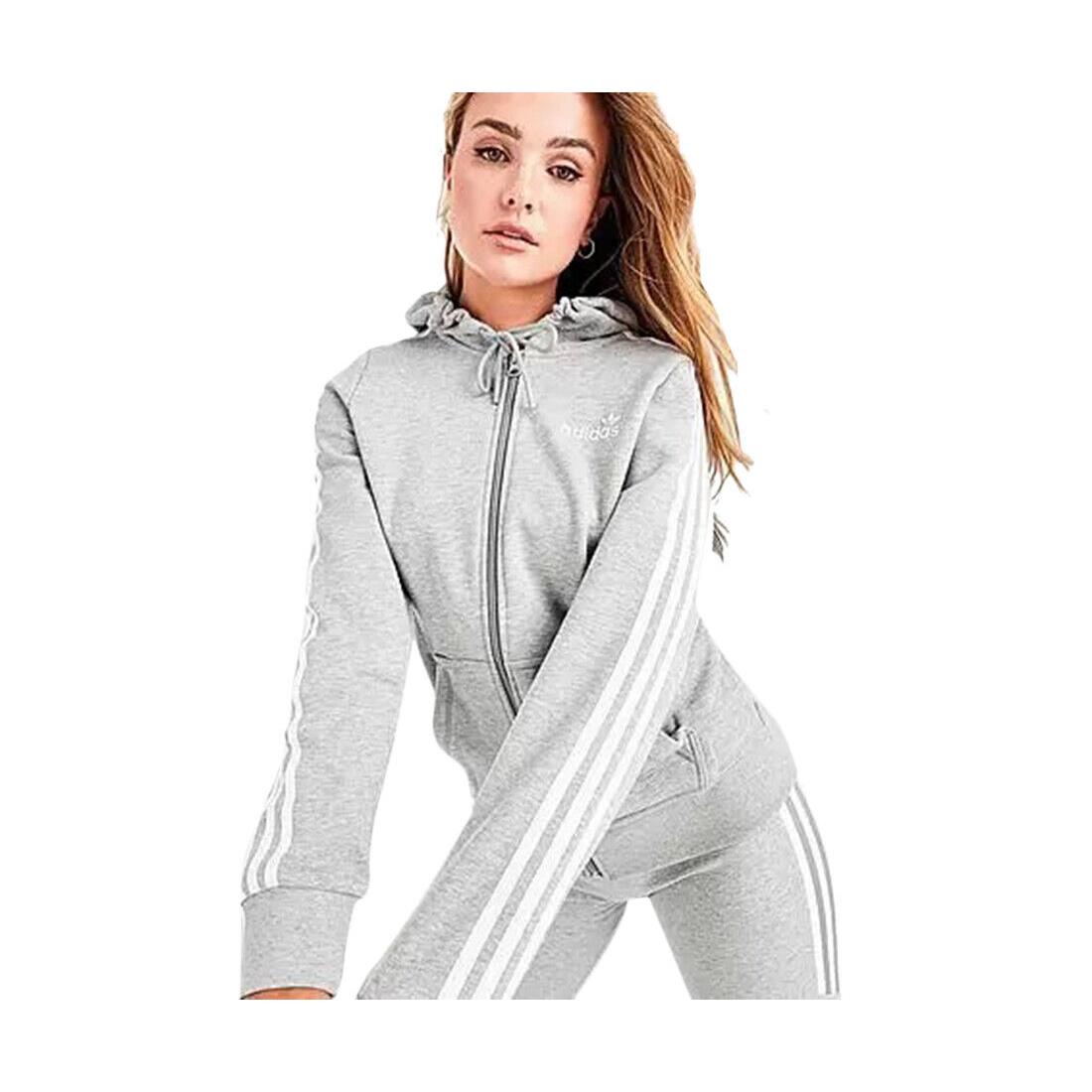 Adidas Originals 3-Stripes Full-zip Womens Active Hoodies - Grey/White, Main: Grey