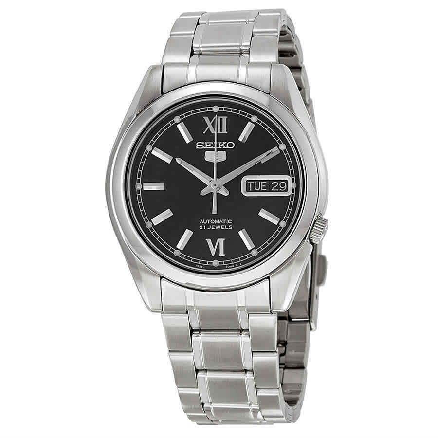 Seiko Black Dial Stainless Steel Men`s Watch SNKL55