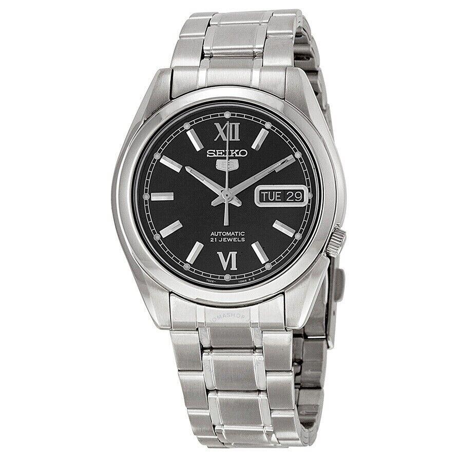 Seiko 5 SNKL55K1 Automatic Day Date Black Dial Stainless Steel Watch Men`s