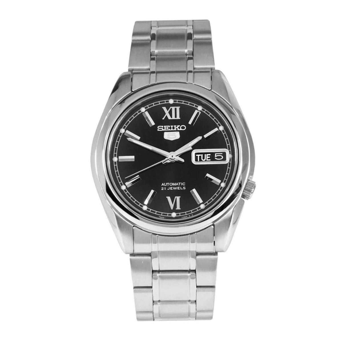 Seiko 5 SNKL55 Men`s Stainless Steel Black Dial Day Date Automatic Watch