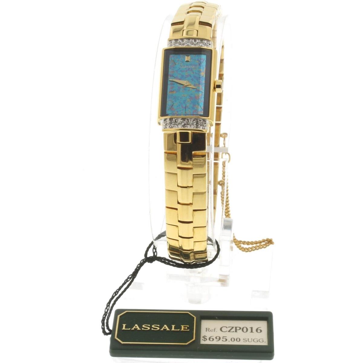 Lassalle by Seiko Gold Tone Bracelet Turquoise Dial Diamonds CZP016