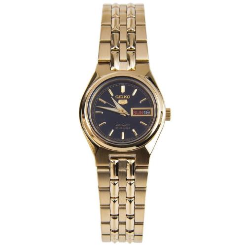 Seiko SYMA06 Women`s Gold Tone Black Dial Day Date Automatic Watch