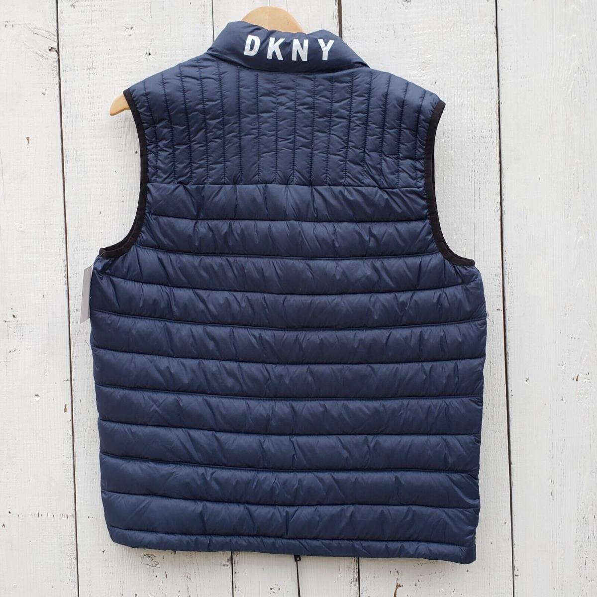 Dkny Mens Packable W Bag Quilted Vest Navy Lightweight Zip Pockets Size M