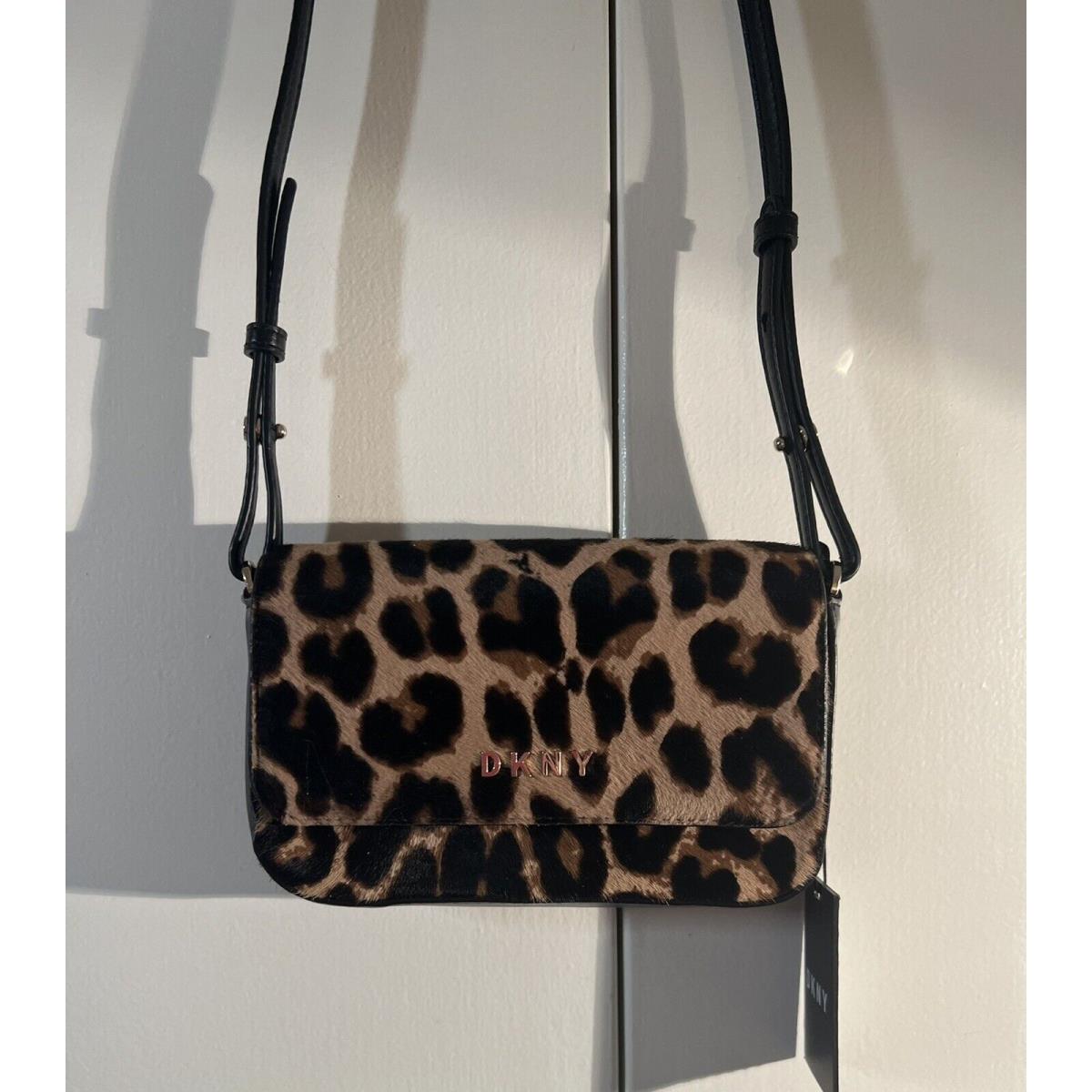 Dkny Demi Flap Leopard Print/black Leather Crossbody W/tags Retail