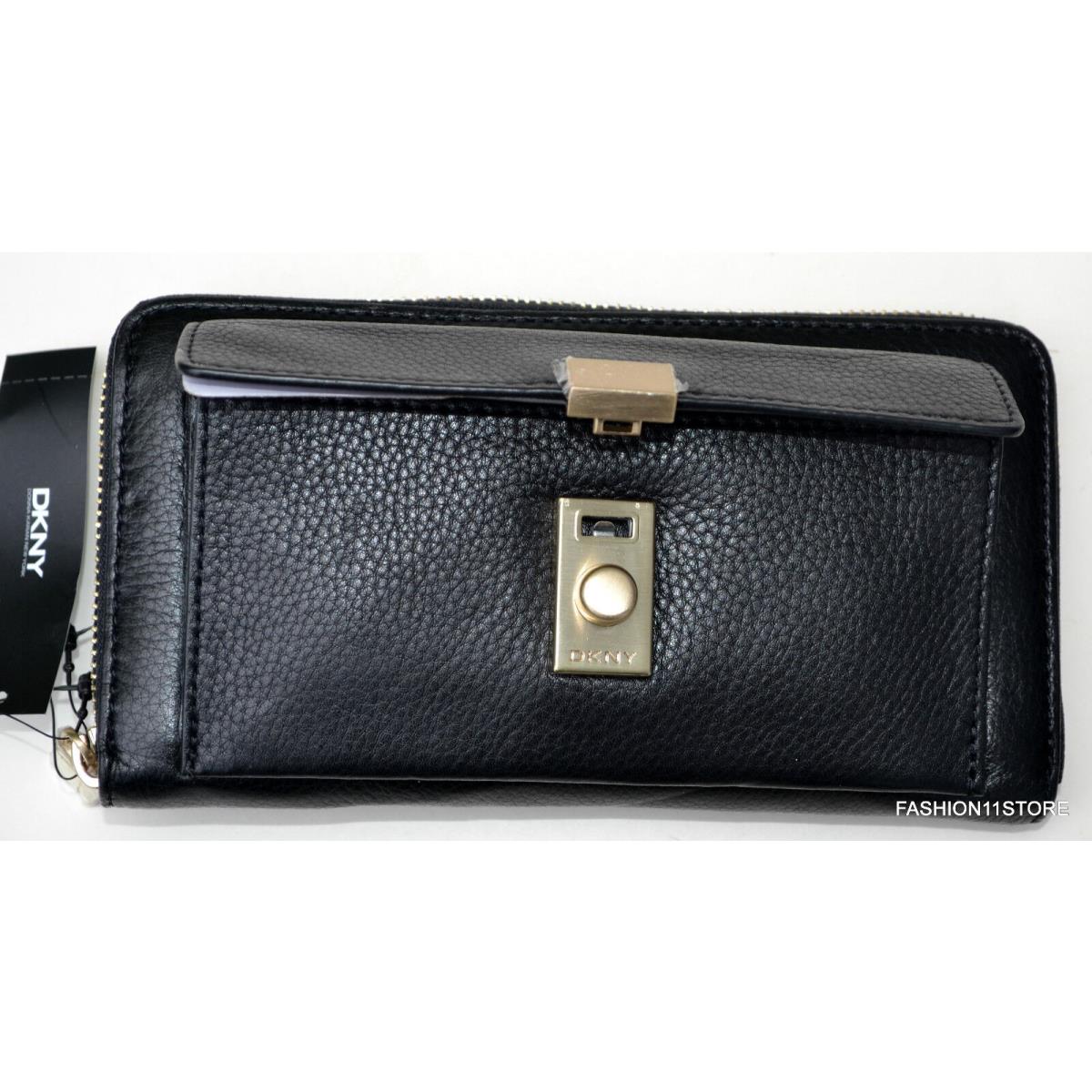 Dkny Soft Leather W/classic Lock Wallet Purse Black 742223805