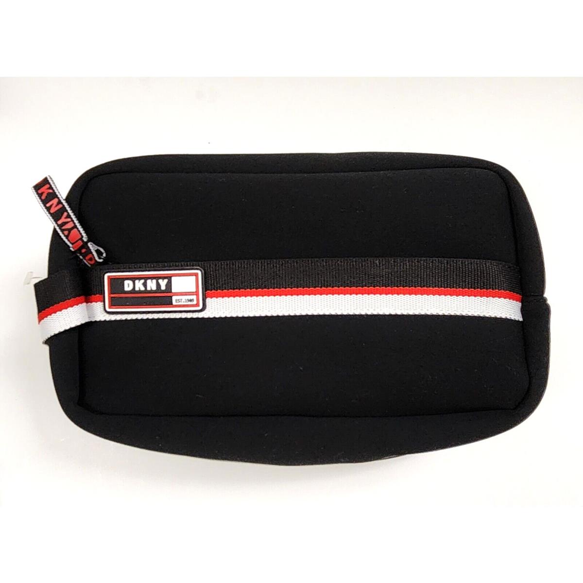 Dkny Black Canvas Red White Stripe Travel Case Shaving Kit Cosmetic Bag