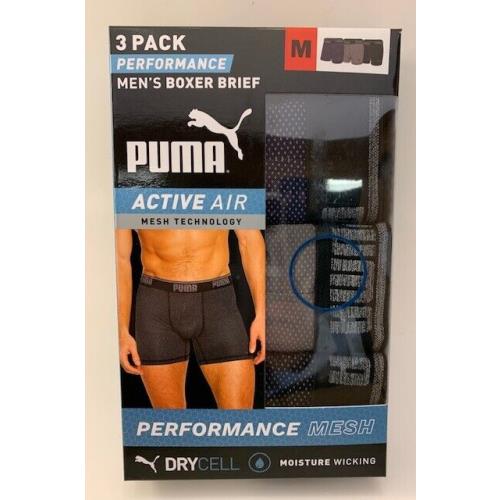 Puma 3 Pk Men`s Performance Mesh Stretch Wicking Boxer Briefs
