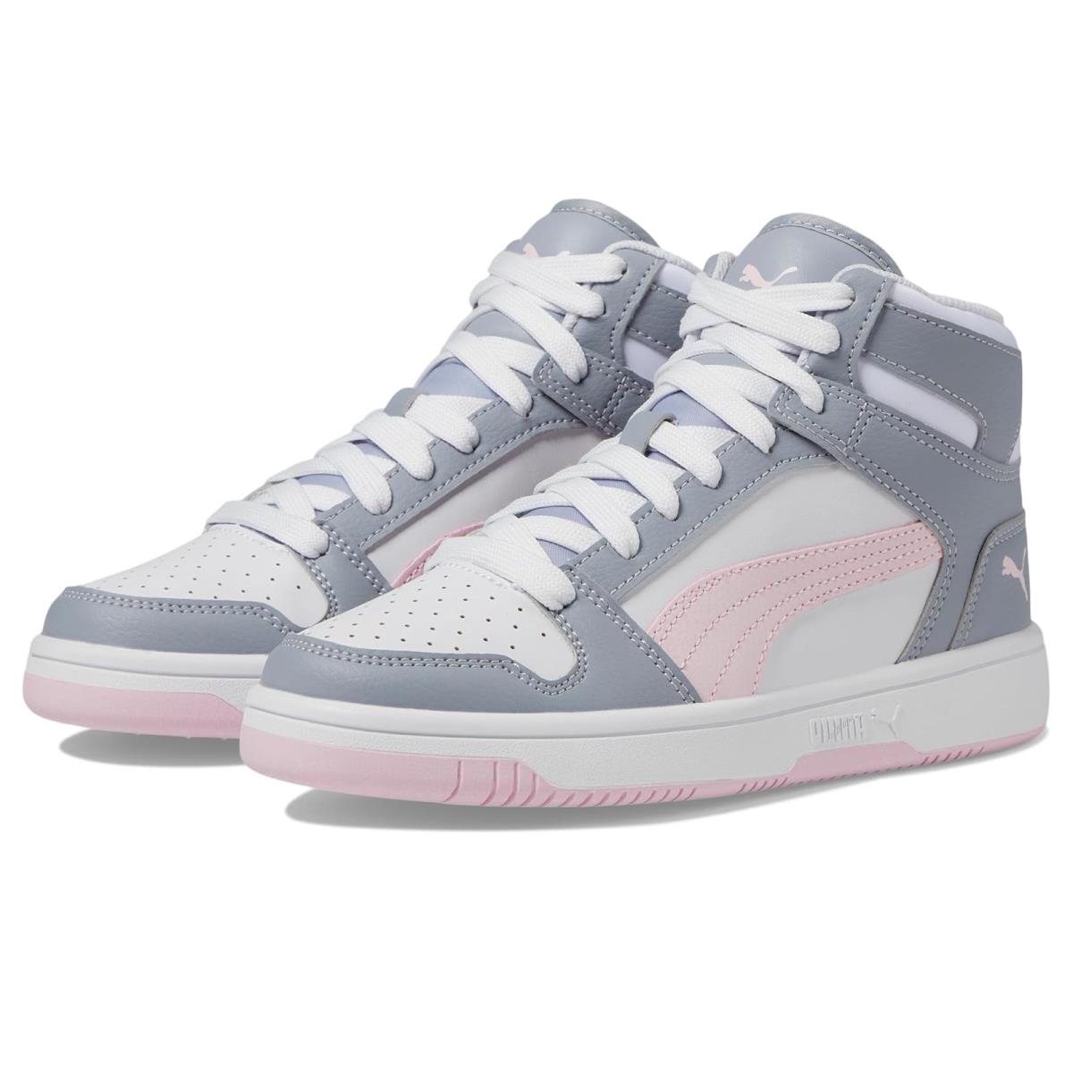 Unisex Sneakers Athletic Shoes Puma Kids Rebound Layup Synthetic Leather - PUMA White/Gray Fog/Whisp Of Pink