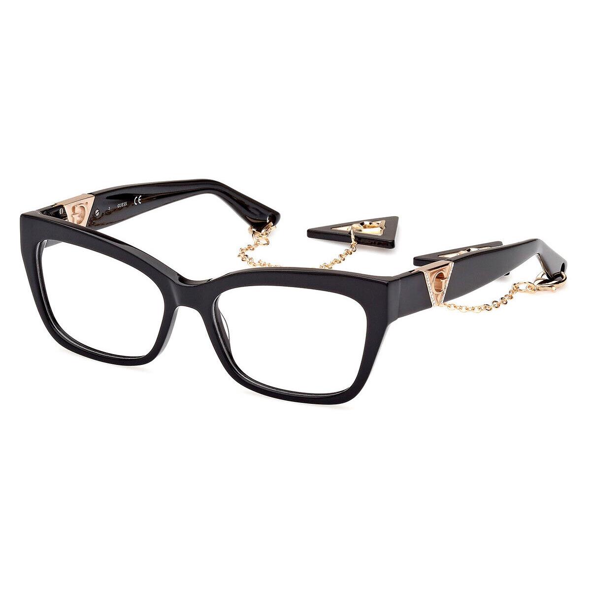 Guess GU2960 Eyeglasses Women Shiny Black Rectangle 54mm