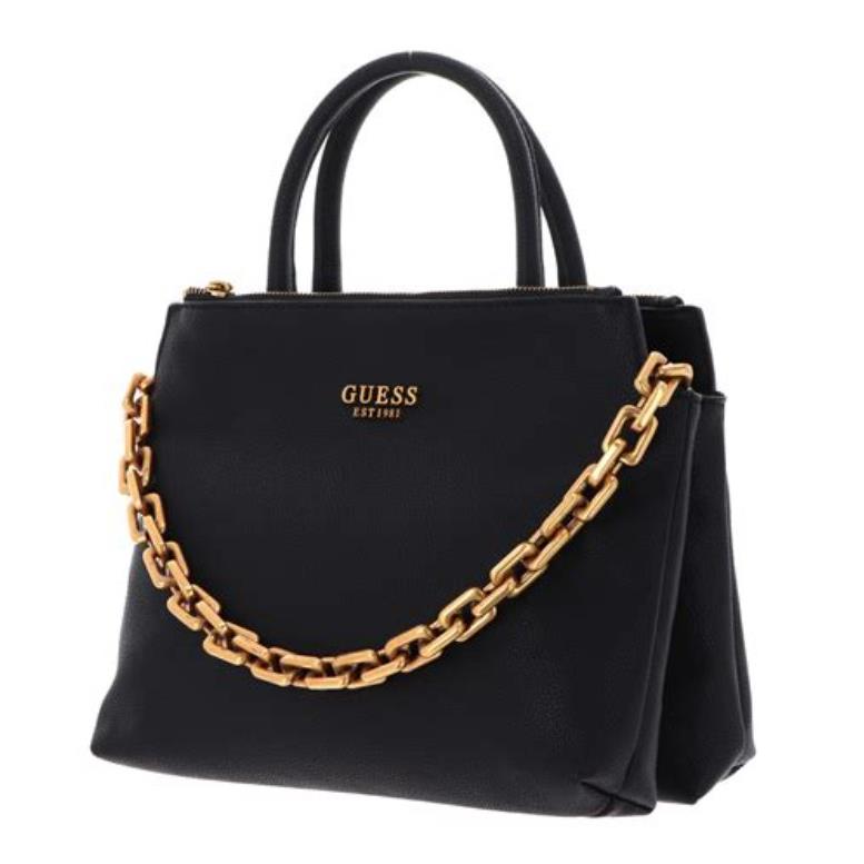 Guess Women`s Turin Shoulder Handbag Triple Compartment Satchel Black/gold