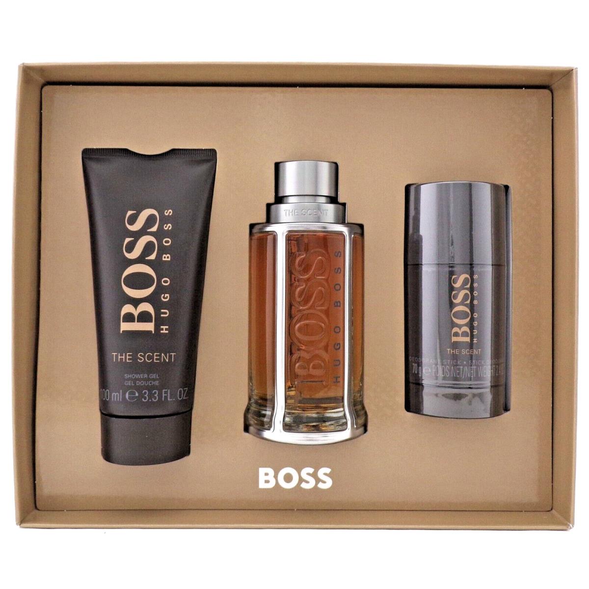 Boss The Scent by Hugo Boss 3.3oz Edt Spray+3.3oz Sh/Gel+2.4oz Deo Men`s Set