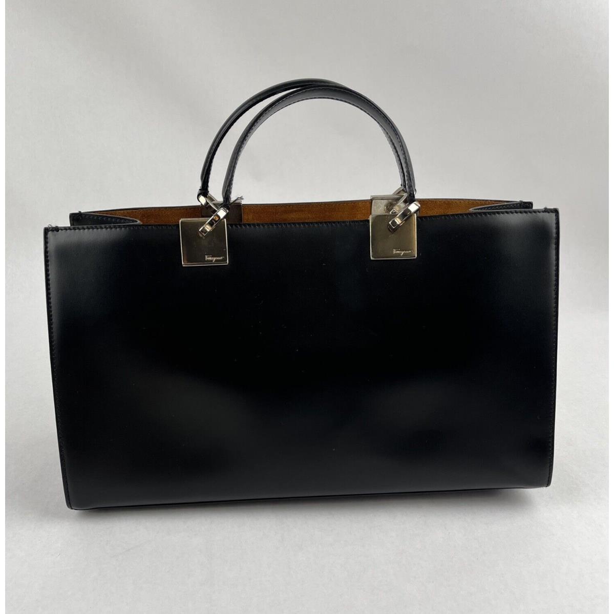 Salvatore Ferragamo Black Tote Handbag Purse Calf