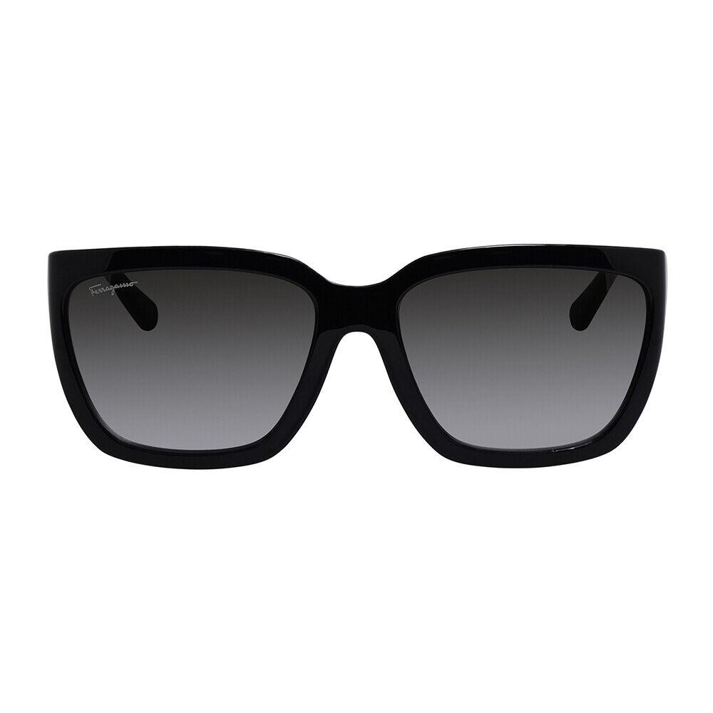 Salvatore Ferragamo Black Plastic Modified Rectangle Sunglasses