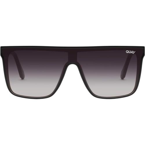 Quay Women`s Nightfall Flat Top Shield Sunglasses Black/black Fade Polarized - Black