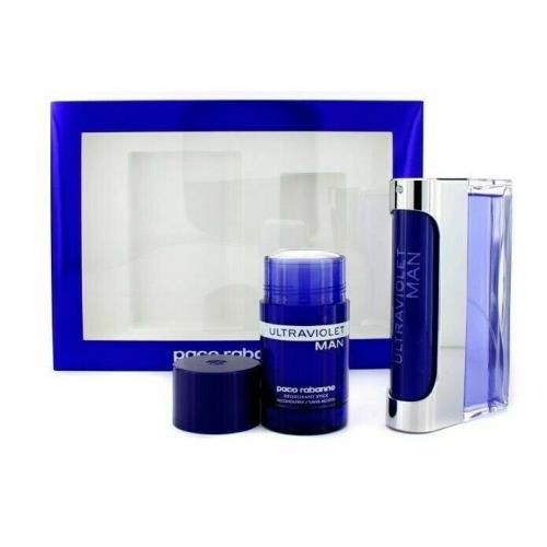 Paco Rabanne Ultraviolet Man 2 Pcs Gift Set Edt Spray 3.3 Oz Deodorant 2.7 Oz