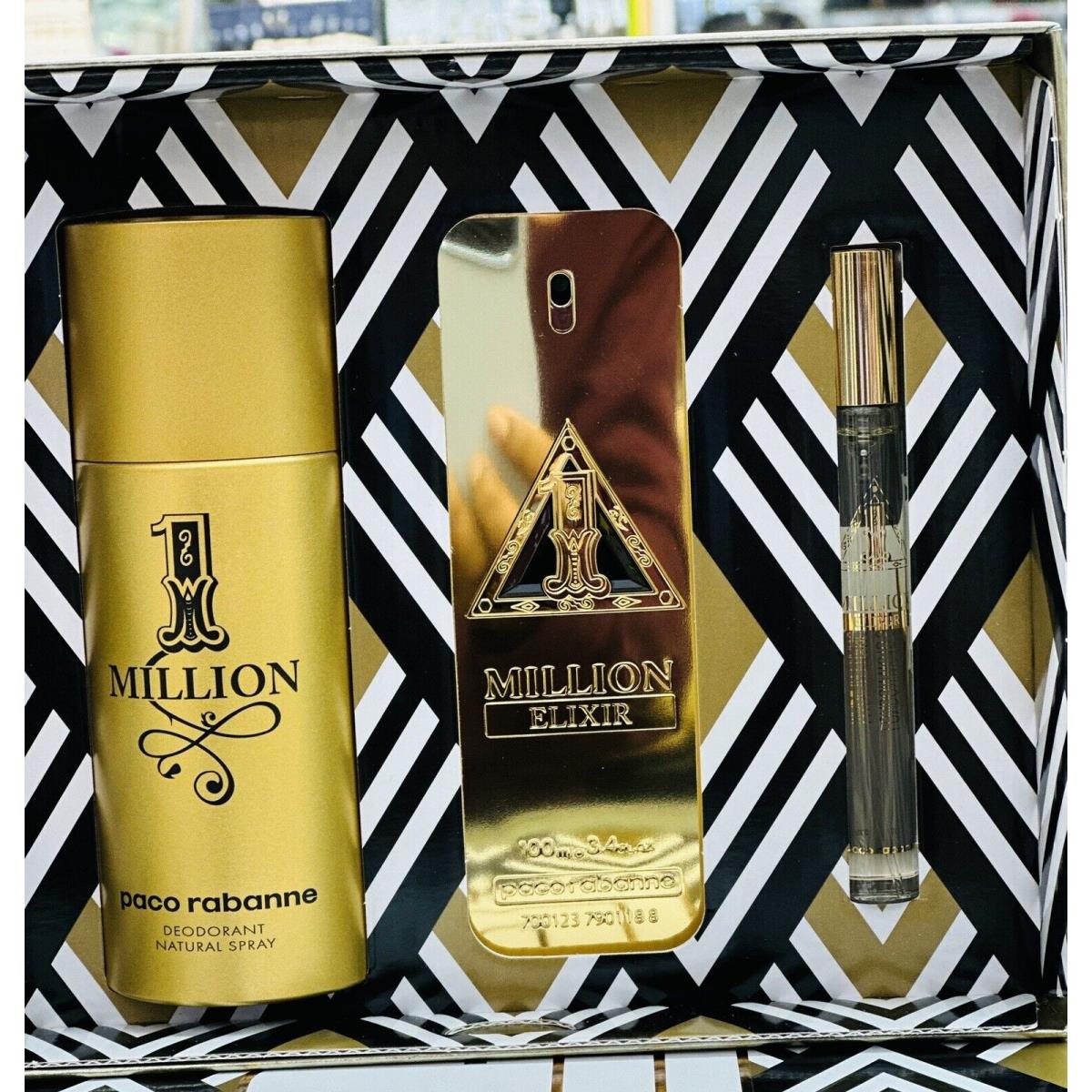 Paco Rabanne One Million Elixir Intence 3.4oz Gift Set Box + Deodorant +travel