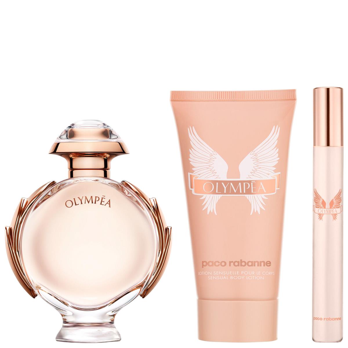 Olympea by Paco Rabanne 3 Piece Gift Set-2.7 Edp Spay+3.4 B/Lot+0.34 Edp