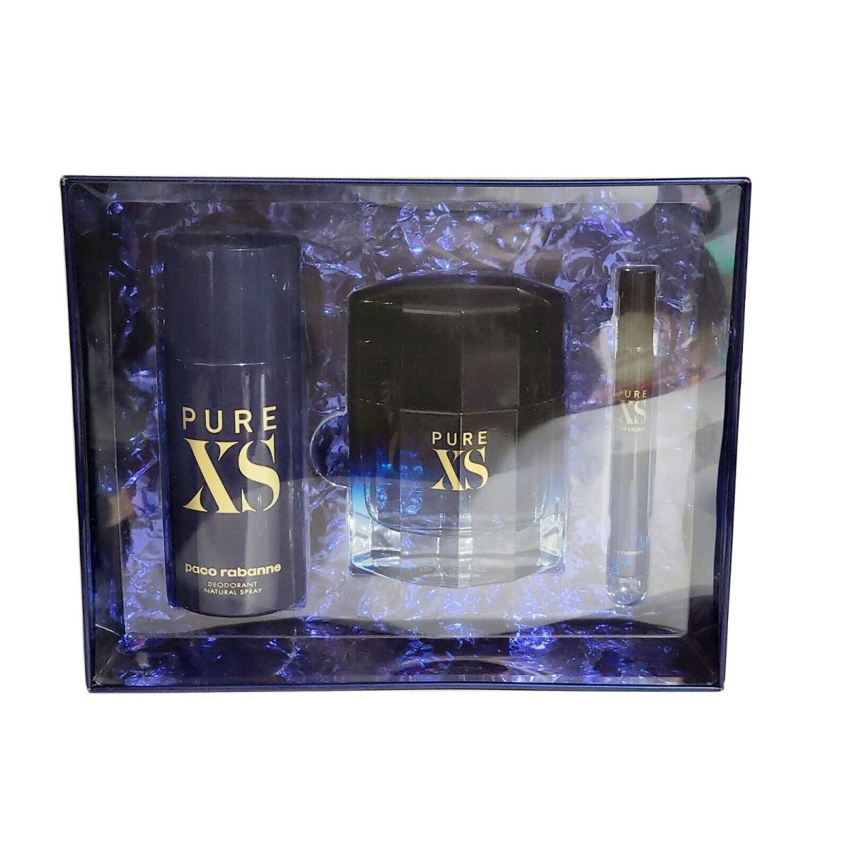 Paco Rabanne Pure XS 3PC Gift Set 3.4OZ Edt + 150ML Deodorant + 10ML Edt For Men