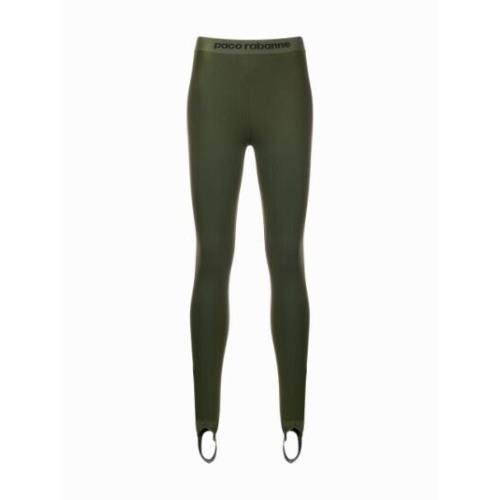 Paco Rabanne Logo Band Stirrup Stretch Leggings in Army Green Size XS