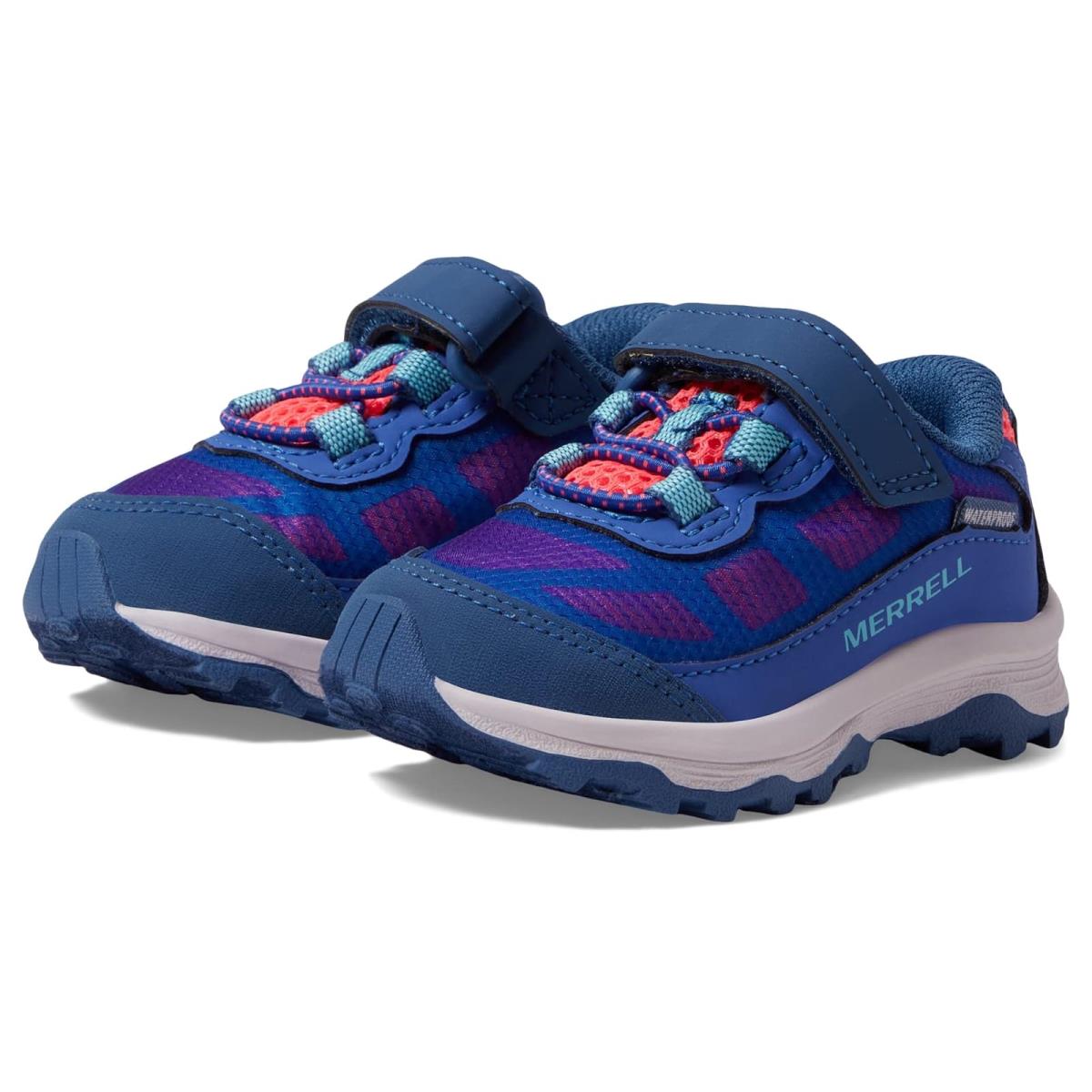 Girl`s Shoes Merrell Kids Moab Speed Low A/c Waterproof Toddler - Blue/Berry/Turquoise