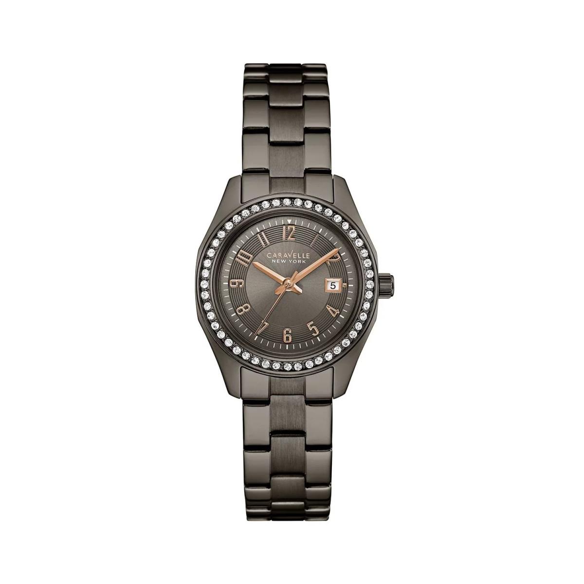 Caravelle Crystal Grey Dial Gunmetal Steel Women`s Watch