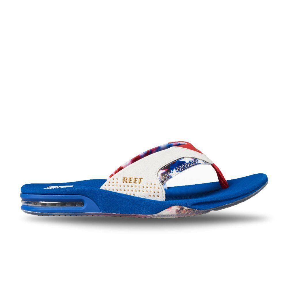 Reef Men`s Fanning Flip Flop Sandals - Red White Blue - Red White & Blue