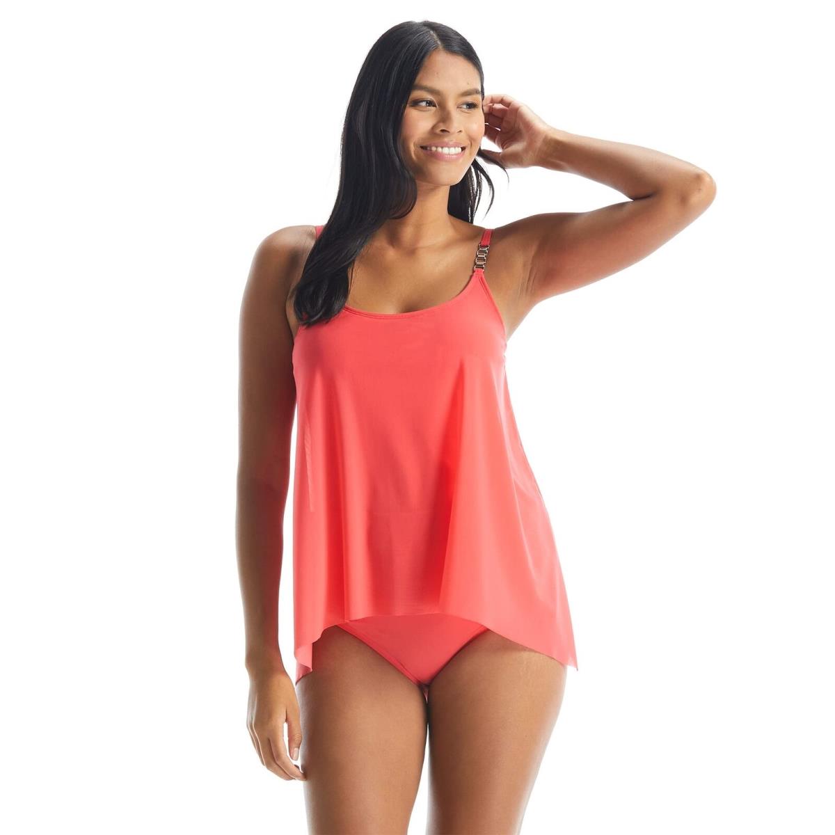 Coco Reef Current Bra Sized Mesh Layer Underwire Tankini Swim Top Papaya 34C