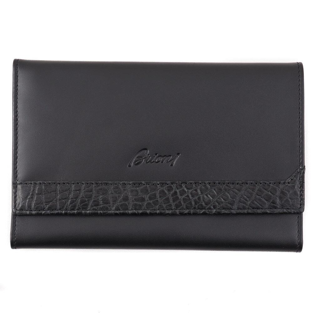 Brioni Black Alligator-trimmed Calf Leather Large Travel Cardholder Wallet