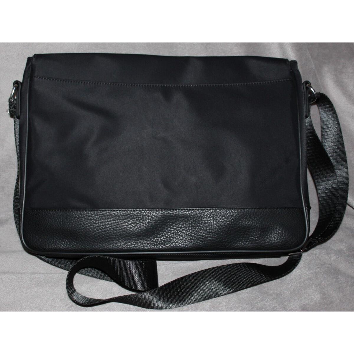 Calvin Klein Black Nylon Flap Top Leather Accent Laptop Tablet Messenger